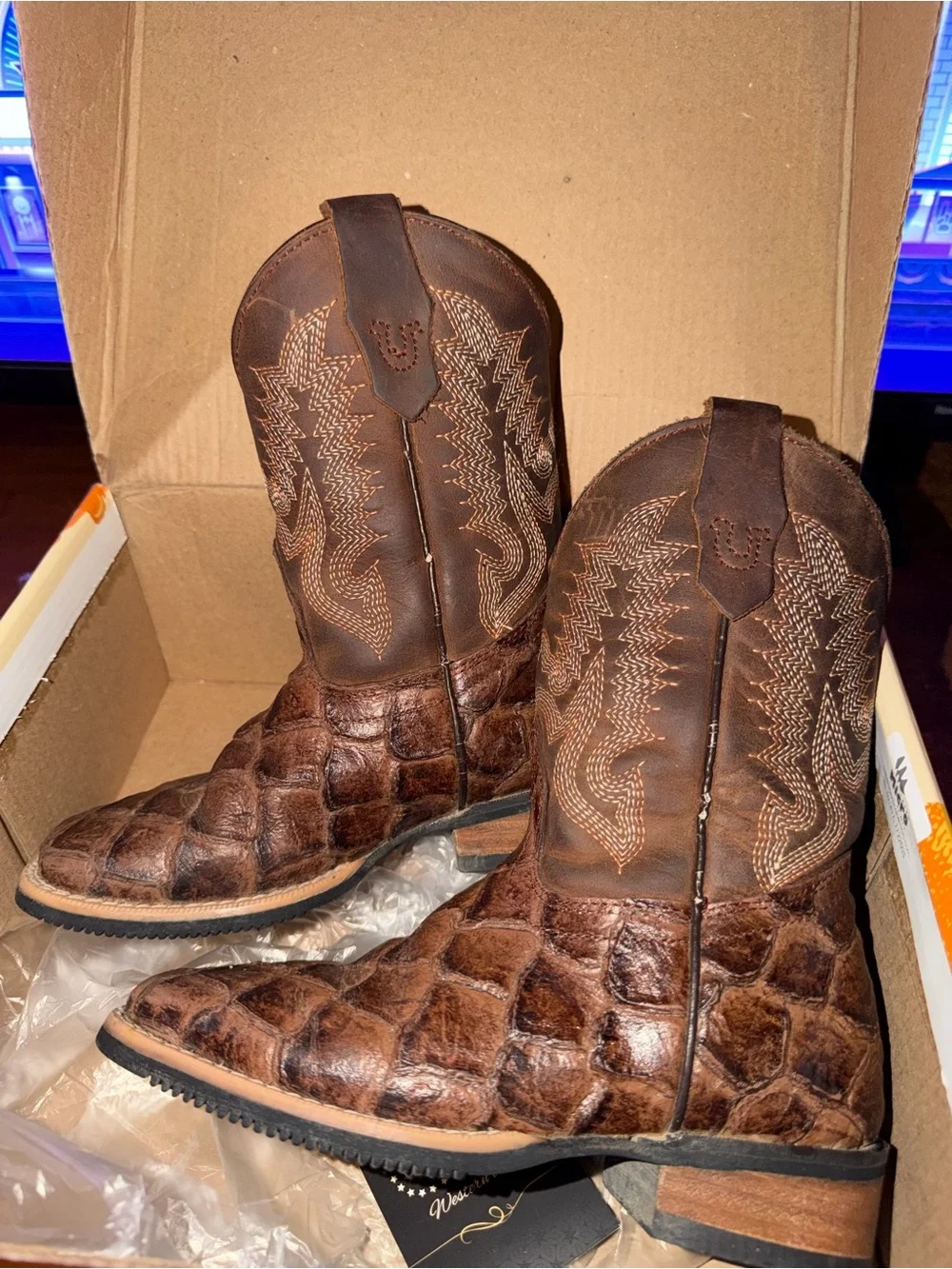 Brown boy Western Cowboy Boots - Exotic Textured Leather